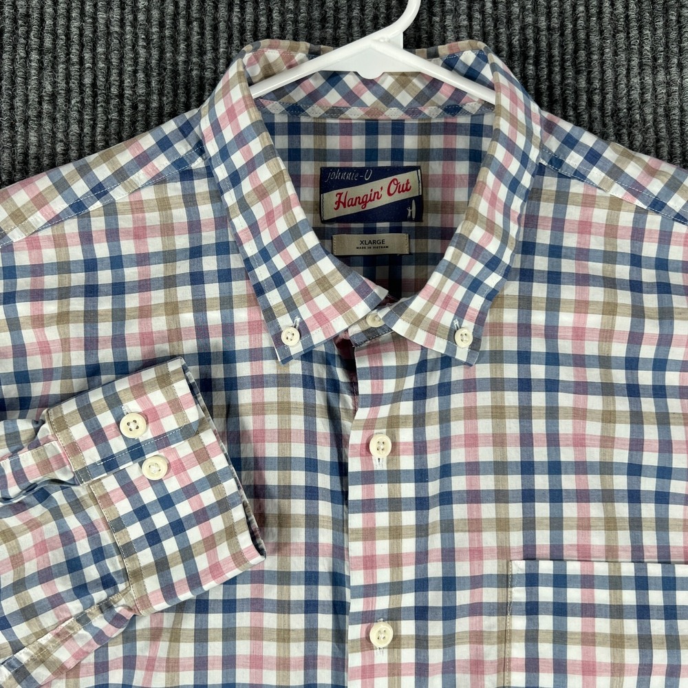 Johnnie O Shirt Mens XL Extra Large Pink Check Long Sleeve Button Up